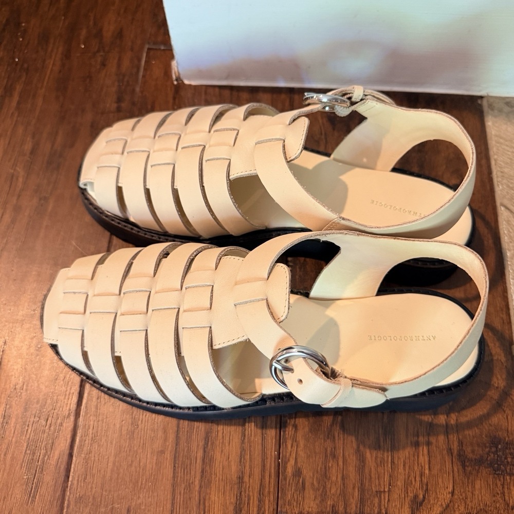 Anthropologie Fisherman Sandals Womens 10 Tan Leather Lug Sole Caged Closed Toe - Picture 8 of 15